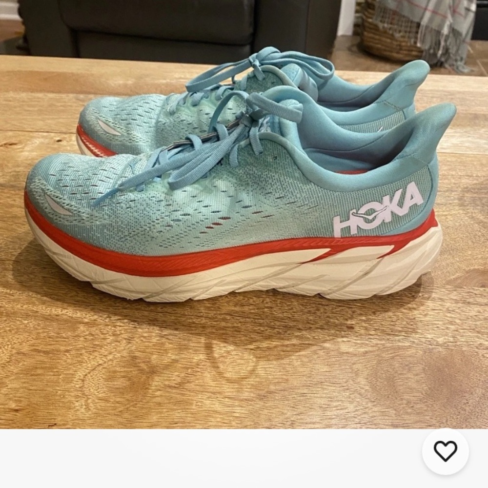 Hoka Women's Clifton Teal and Coral Athletic Shoes size 10